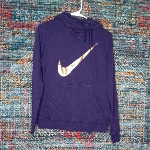 Nike womens eggplant metallic copper swoosh Club Funnel hoodie M 305533 EUC - Picture 1 of 4